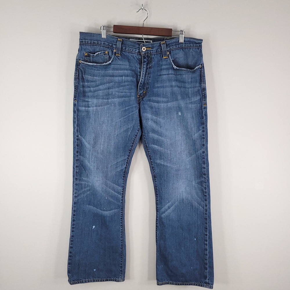 Vtg Levis 527 Jeans‎ Mens 38x32 Blue Low Boot Cut Denim Distressed Whisker Y2K